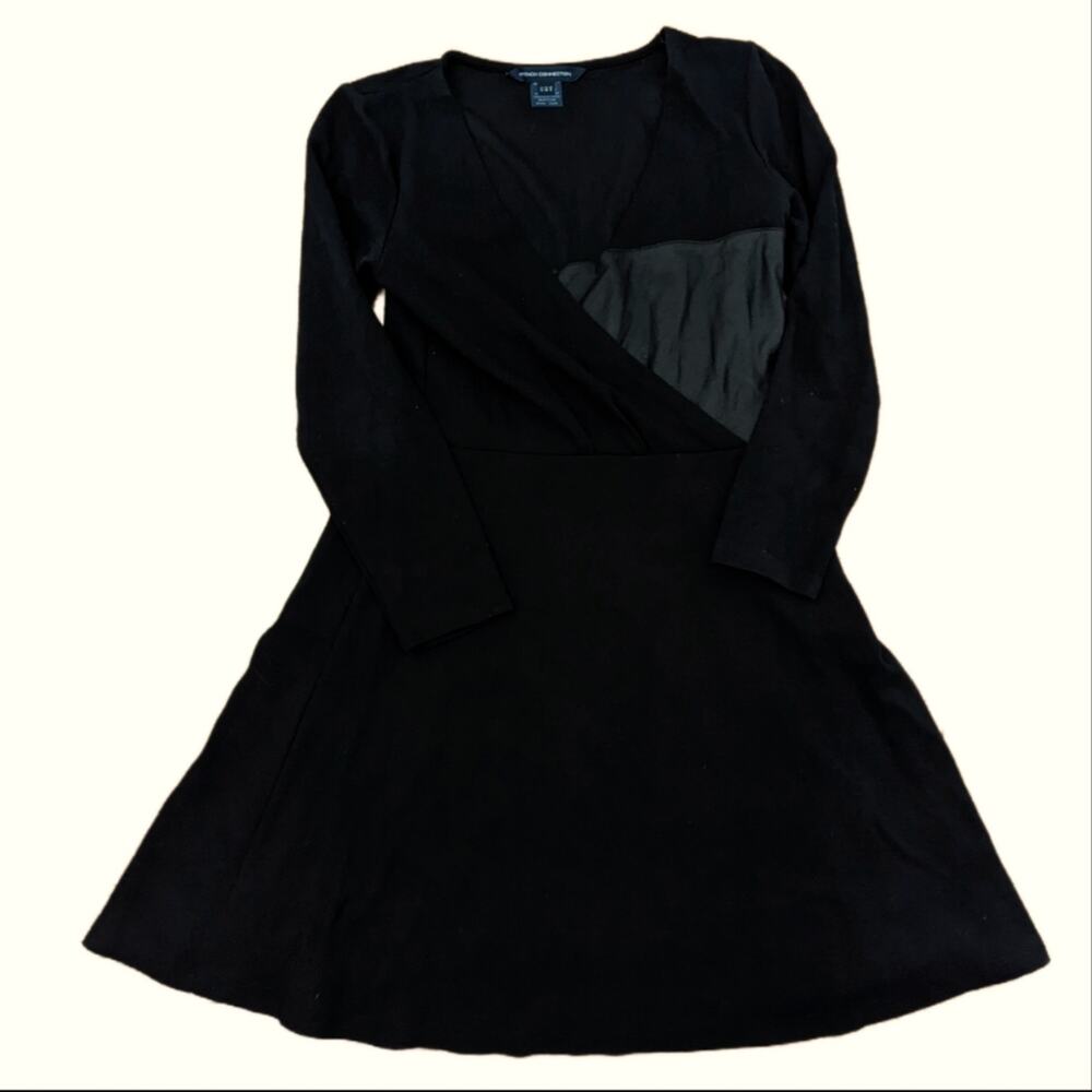 French Connection Black Stretch Long Sleeve Minimalist Classic Dress Size 6